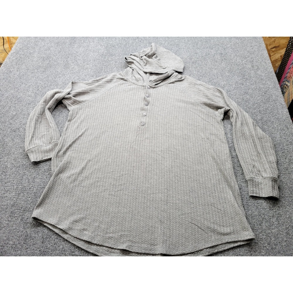 Torrid Womens Grey Waffle Knit Henley Hoodie Long Sleeve Top Size 1 42780597